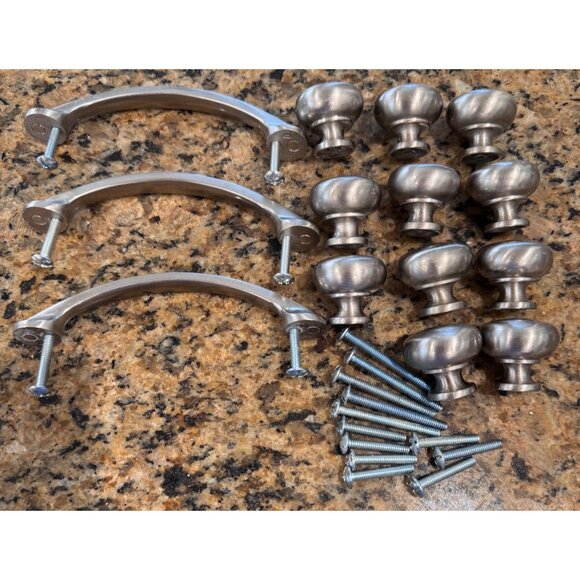 Satin Nickel Cabinet Knobs & Handles Set 11 Knobs & 3 Handles - Picture 6 of 13